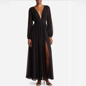 Black Maxi Dress Iris Plunge Long Sleeve NWT